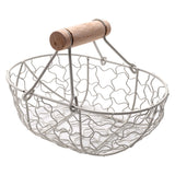 Wooden Handle Metal Retro Portable Multi-Function Vegetable Fruit Egg Groceries Practical Storage Basket Organizer White