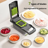 1Pc Green Black 12 in 1 Multifunctional Vegetable Cutter Shredders Slicer With Basket Fruit Potato Chopper Carrot Grater