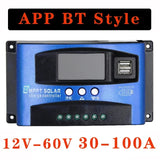 12V-60V BT Style -- GPRS WIFI Bluetooth MPPT Charge Controller 30A-100A Dual USB LCD Display Solar Plate Charger Regulator