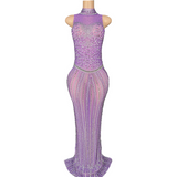Fashionable socialite and actress temperament dress with sleeveless full diamond pattern purple gentle lady