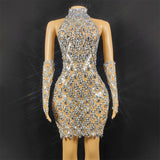 Novas new sky blue checkered diamond mesh fabric round neck sleeveless backless mini short dress