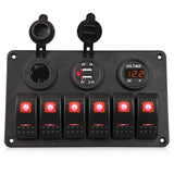 DIY 6 Gang Rocker Switch Panel for RV Marine Car Vehicles Truck Boat Fuse Panels Waterproof Voltmeter Dual USB Charger Port 12V