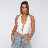Halterneck With Suspenders Lace-up All-match Top Vest For Women