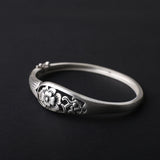 S990 Sterling Silver Frosted Ethnic Style Flower Rich Fish-shaped Female Live Buckle Bracelet