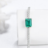 S925 Silver Square Artificial Synthetic Emerald Bracelet Is Like Starry Sky Micro-inlaid