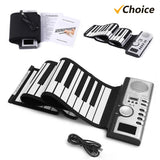 61 Keys Roll Up Keyboard Portable Soft Silicone Electronic Piano with Built-in Speaker LCD Display Recording MIDI Function
