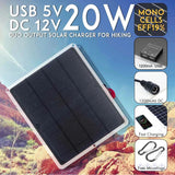 20W Panel 6V Dual /18V Single USB Battery Charger Portable Solar Cell Power Bank for Phone Outdoor Camping Hiking