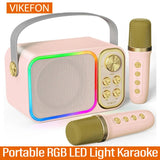 Portable RGB LED Light Karaoke With 1-2 Wireless Microphones 7 types Voice Effects Bluetooth Speaker System HIFI Stereo Surround
