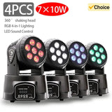 4 7*10W LED Mobile Head Disco 360° Rotating Voice Control DMX512 Home Party Stage Performance Lamps RGBW Wedding Lights