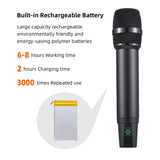 Professional UHF Wireless System Handheld Cordless Microphone &Receiver Rechargeable Mic 16 Channels for Video Live