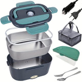 1pc, Electric Lunch Box Beto Box, Electric Steamer, Dual Purpose 220V 12V Electric Heating Lunch Box, Kitchen, Stainless Steel School Bus Picnic Food Heater