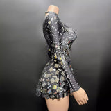 Novas New Shiny Sequins Outgoing Party Elegant Slim Fit Long Sleeve Short Mini Dress
