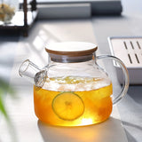 1pc, Cold Water Kettle, High Borosilicate Glass Thickened Cold Kettle, Transparent Bamboo Lid Juice Kettle, Large Capacity Heat-resistant Glass Cool Kettle