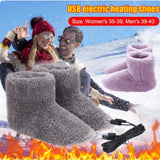1 Pairs Winter USB Electric Heating for Women Men Comfortable Plush Foot Warmer Washable Heated Shoes Indoor Outdoor