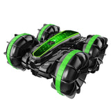 Double sided amphibious rolling and rotating remote control stunt beach toy
