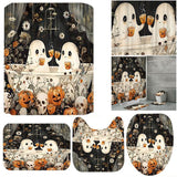 Cute Cartoon Ghost Shower Washable Halloween Curtain Polyester Fabric with Hoo for Bathroom Decor