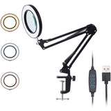 Fast Shipping Glass LED Adjustable Clip on Desk Magnifier Lamps with 3 Colors Illuminated USB Magnifying Lamp
