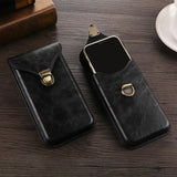 Holster Carabiner Clip Mobile Phone with Brass Spring Lock Men's Faux Leather Belt Bag for Cellphone