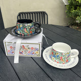 Teacup Set Vintage Hand Painted ral Birds Ceramic Mugs Home Party Reusable Breakfast Oatmeal Cup Heat Resisting Coffee Cups
