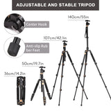 140cm/55inch Camera Travel Aluminum Alloy Tripod Stand with Ball Head 8kg Load Capacity for DSLRs Camcorders Phone