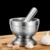1SET Stainless Mortar And Pestle Kitchen Garlic Pugging Pot Pharmacy Bowl Pepper Spice Grinder Tool Home Cooking Kitchen Gadget