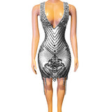 2024 Summer New Fashion Deep V Sexy Sleeveless Mesh Perspective Temperament Wrapped Hip Evening Dress