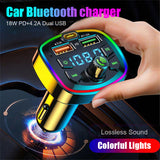 4.2A Fast Charger LED Backlit Atmosphere Light MP3 Player Lossless Music Car Bluetooth 5.0 FM Transmitter PD 18W Type-C Dual USB
