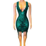 2024 Summer New Fashion Deep V Sexy Sleeveless Mesh Perspective Temperament Wrapped Hip Evening Dress