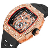 PINTIME Sport Watch for Men Silicone Strap Quartz Wristwatch Hip Hop Tonneau Case Waterproof 30m Spider Leopard Dial Reloj Gifts