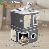 Indoor Cat House with Separate 2 Large Cat Bed Cave Hideaway Condos and Hanging Balls. Cat Cube for Multiple Cats and Kittens.