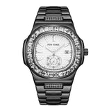 PINTIME Men's Watches Stainless Steel Strap Fashion Quartz Wristwatch Waterproof 30M Shiny Zircon Case Business Male Clock Reloj