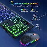 Wireless Keyboard and Mouse Combo RGB Backlit, Rechargeable Light Up Letters, Full-Size, Ergonomic, Sleep Mode, 2.4GHz