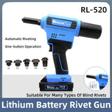 Electric Rocol RL-520 Lithium Battery Automatic Rivet Gun Core Pulg Riveting Tool Stainless Steel Brushed Rivets