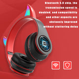 Devil Ears Bluetooth 5.0 Wireless Headphones with Mic for Kids Child Noise-cancelling Flash Light Headset Support TF Card