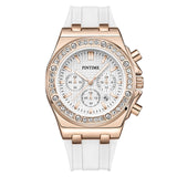 PINTIME Watch for Men Sports Silicone Strap Fashion Quartz Wristwatch Waterproof 3br Casuals Diamond Alloy Case Calendar Clock