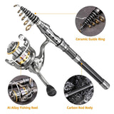 1.5/1.8/2.1/2.4m Fishing Pole Combo Set 2pcs Rod and Reel Telescopic Fishing Rod Carbon Fiber Spinning Reels Fishing Accessories