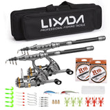 1.5/1.8/2.1/2.4m Fishing Pole Combo Set 2pcs Rod and Reel Telescopic Fishing Rod Carbon Fiber Spinning Reels Fishing Accessories