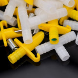 100 Sets Rabbit Water Nipple Drinking Abs Material Spring Three - Way Pipe Animal Drinking Fountains Farm Animal Supplies Yellow