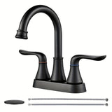 1pc 10.16 Cm 2 Handle Centerset Bathroom Sink Faucet, High Arc Swivel Spout With Drain Assembly And Supply Hoses, Bathroom Sink Faucet, Home Essential