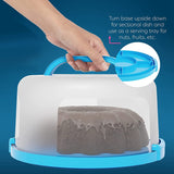 Cupcake Carrier Lid And Handle + Stand Plate Dome 10Inch Round Cake Container Holder With Cover Blue