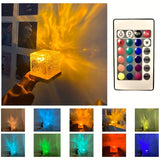 Creative night light with rotating water waves