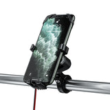 Motorcycle Phone Mount with USB Charger Port Universal Rear Mirror Handlebar Cradle Holder for 4-7inch Smartphone