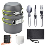 Multi functional portable outdoor cooking kit,equipped with pot and foldable spoon, fork, knife,used for camping picnics