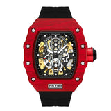 PINTIME Hot Sale Men Sport Automatic Watch Mechanical Movement Rubber Strap Luxury Style Hollow Dial Gift Wristwatches