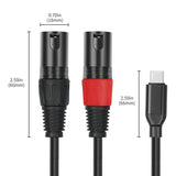 Bochara Type C Input To Dual XLR Male Output OFC Audio Cable For Speakers Amplifier Mixer