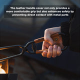Carbon Steel BBQ Camping Firewood Clip Outdoor Campfire Tongs with Leather Handle