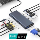 12 13 14 in 1 Docking Station USB3.0 Hub with Dual HDMI SD TF USB 3.1 USB-C 10GB PD 100W VGA RJ45 3.5mm Audio