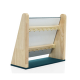 Stand Wooden Necklace Holder Pendant Organizer Jewelry Display for Countertop with Dark Green Veet