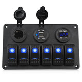 DIY 6 Gang Rocker Switch Panel for RV Marine Car Vehicles Truck Boat Fuse Panels Waterproof Voltmeter Dual USB Charger Port 12V