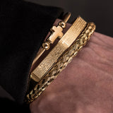 3Piece Scripture Cross Bracelet Stainless Steel Braided Stretch Twine